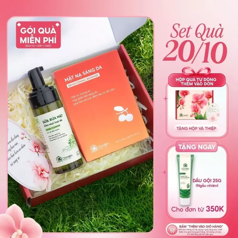 Set quà sữa rửa mặt + mặt nạ sáng da Cỏ Mềm